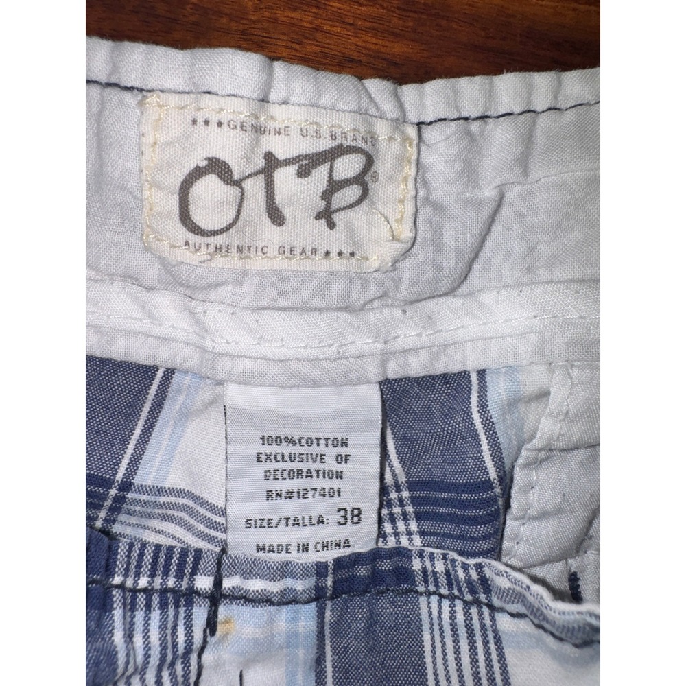 OTB Authentic Gear Mens Plaid Chino Shorts Size 38 Blue‎ White Casual - Picture 2 of 2